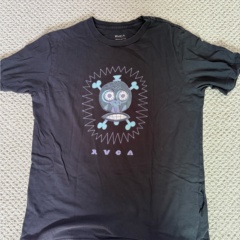RVCA Black Tee with Blue Graphic
